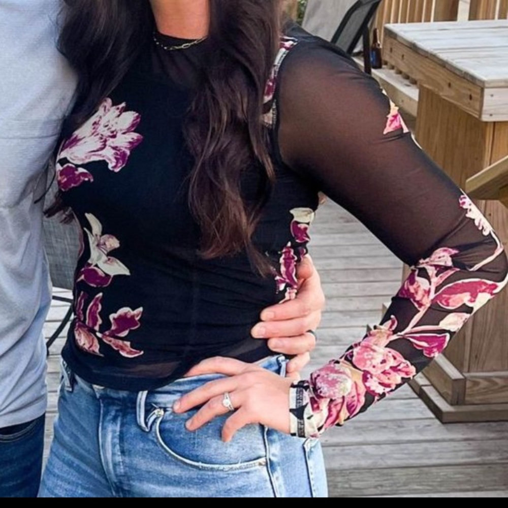 Bettys Garden Top in Black Combo Free people fall floral long sleeve shirt